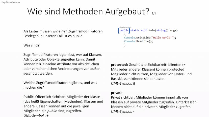 </>
Aufbau von
Methoden
Von EasyInformatics Agenda
●
●
●
Was sind Methoden?
Wie sehen Methoden aus?
Wie sind Methoden Aufgebaut? Was sind Me