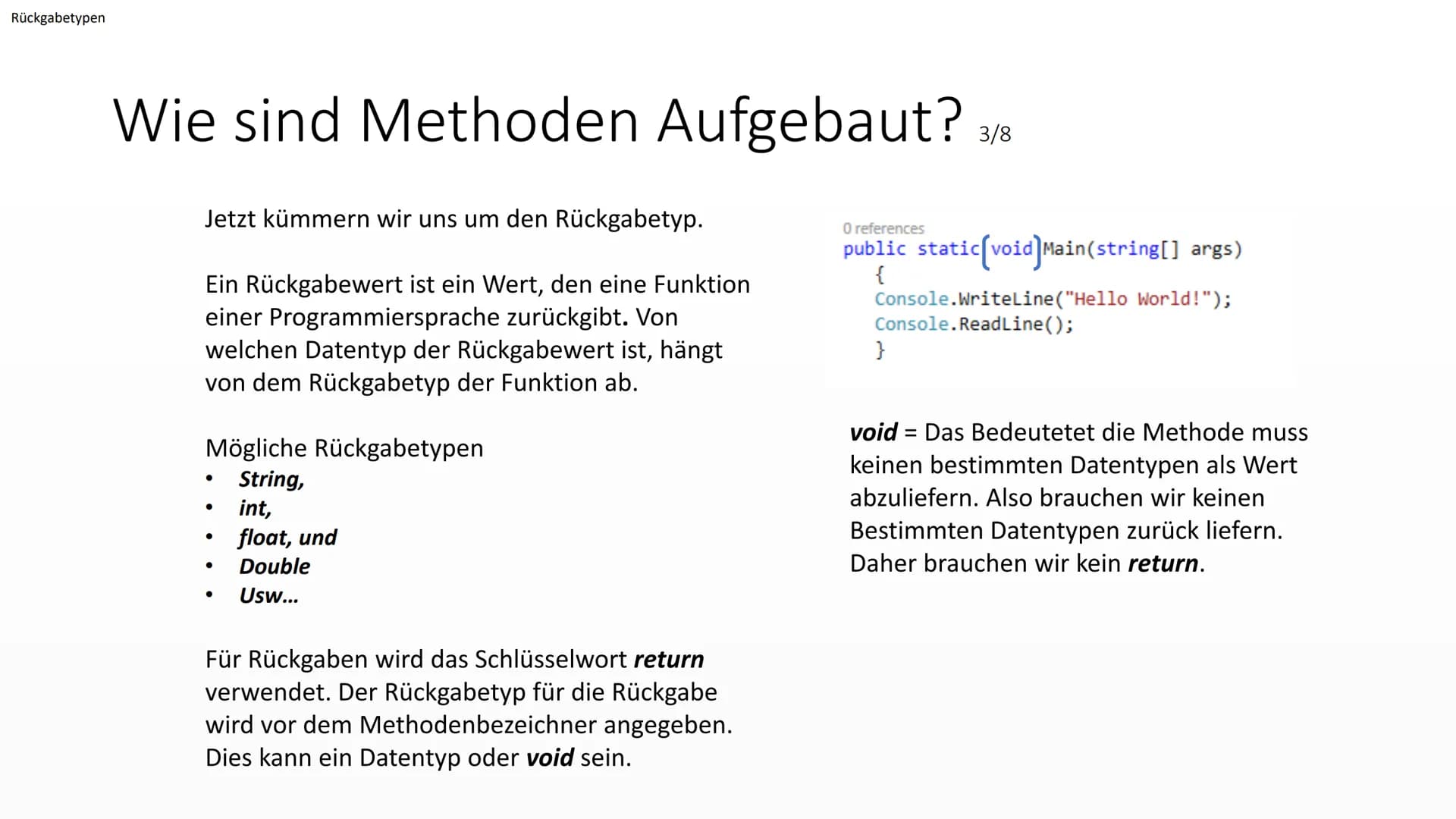 </>
Aufbau von
Methoden
Von EasyInformatics Agenda
●
●
●
Was sind Methoden?
Wie sehen Methoden aus?
Wie sind Methoden Aufgebaut? Was sind Me