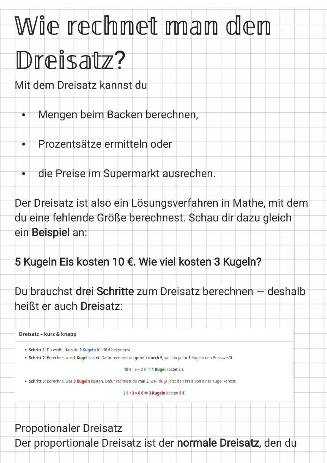 Der Dreisatz Allgemein