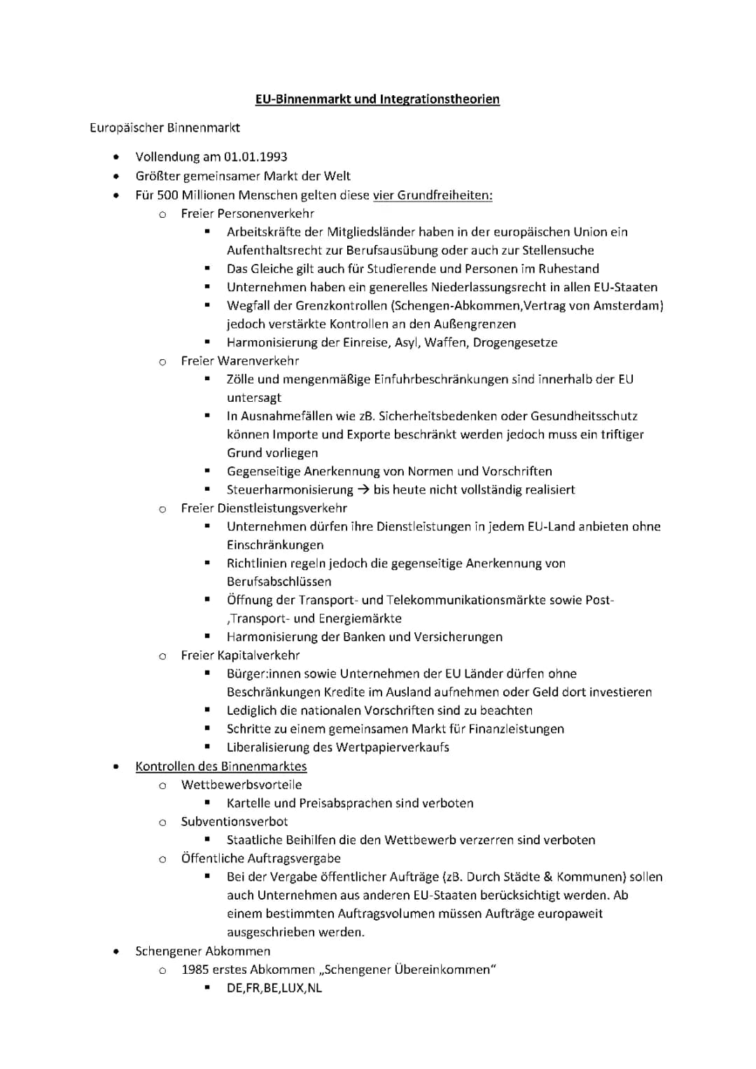 Europäischer Binnenmarkt & Integrationstheorien 