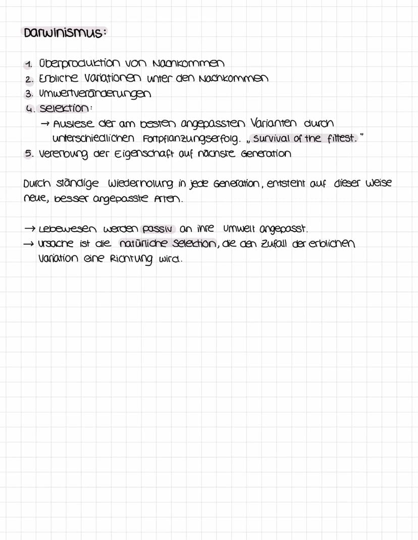 Evolutionstheorie
Lamarkismus: (ist wiederlegt?)
Umweltveränderung
↓
inneres Bedürfnis nach
vervollkommung
bestimmte organe werden
besonders