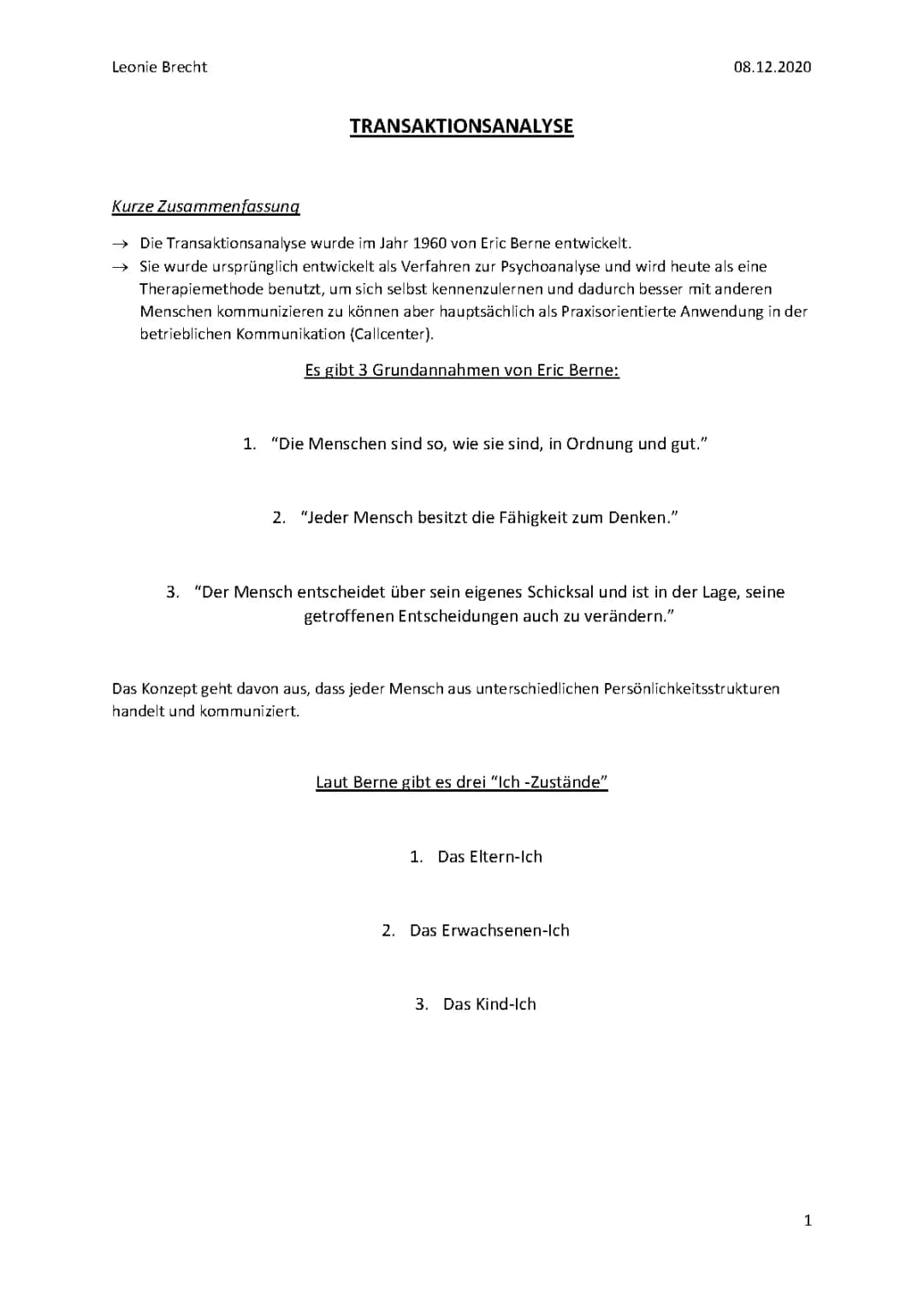 Transaktionsanalyse nach Eric Berne einfach erklärt – 4 Grundannahmen und Ich-Zustände