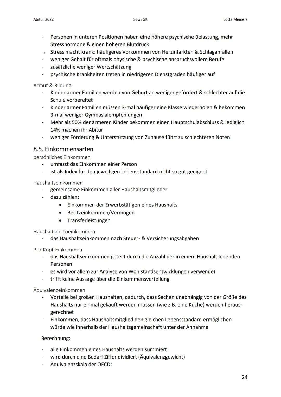 Abitur 2022
Sowi GK
8. Soziale Ungleichheit & Armut
8.1. Definitionen von Armut
Absolute Armut
Personen laufen Gefahr aufgrund schlechter Le