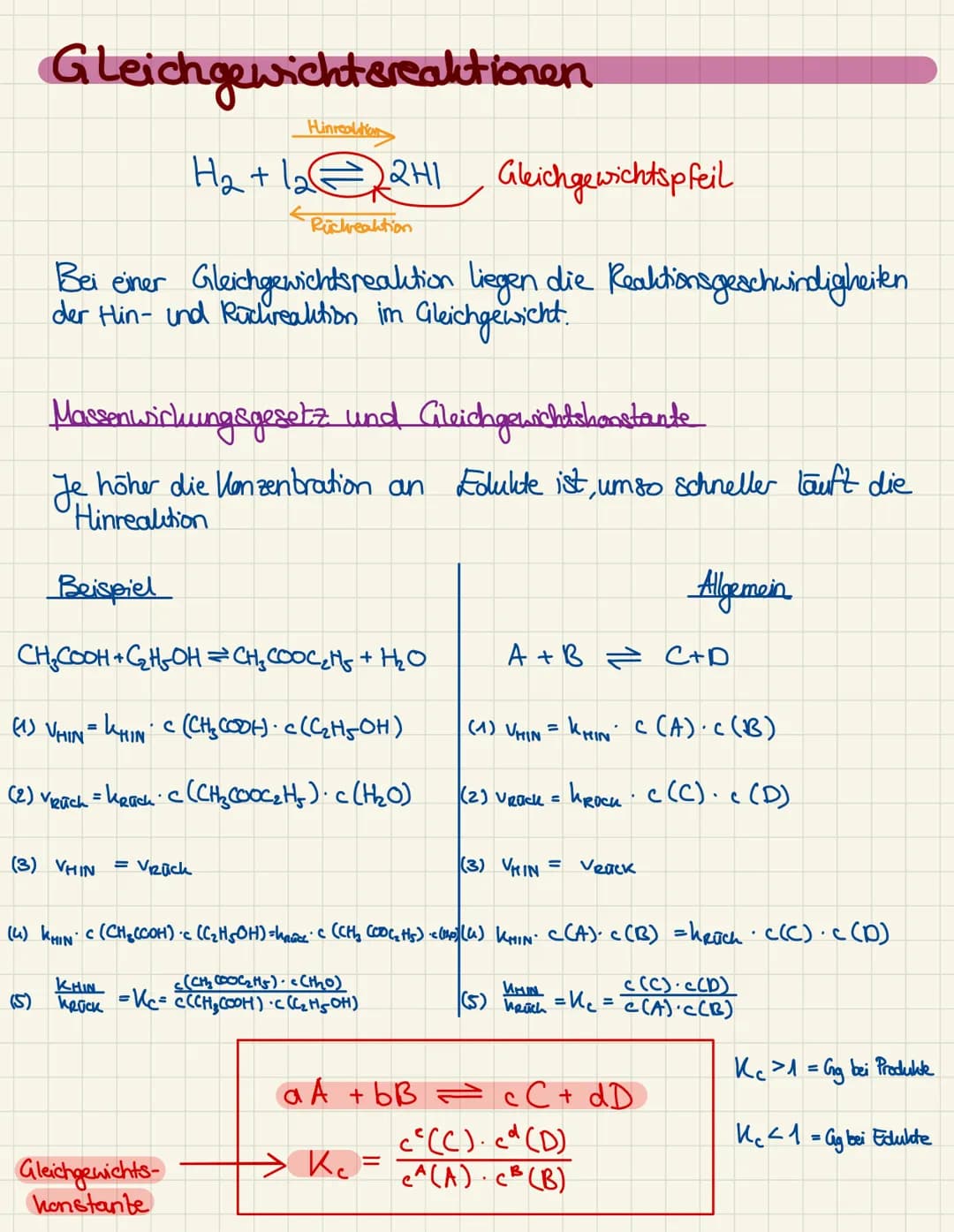 Gleichgewichtsreaktionen.
Hinrcalation
H₂ + 1₂2H1 Gleichgewichtspfeil
Rüchreaktion
Bei einer Gleichgewichtsreaktion liegen die Reaktionsgesc