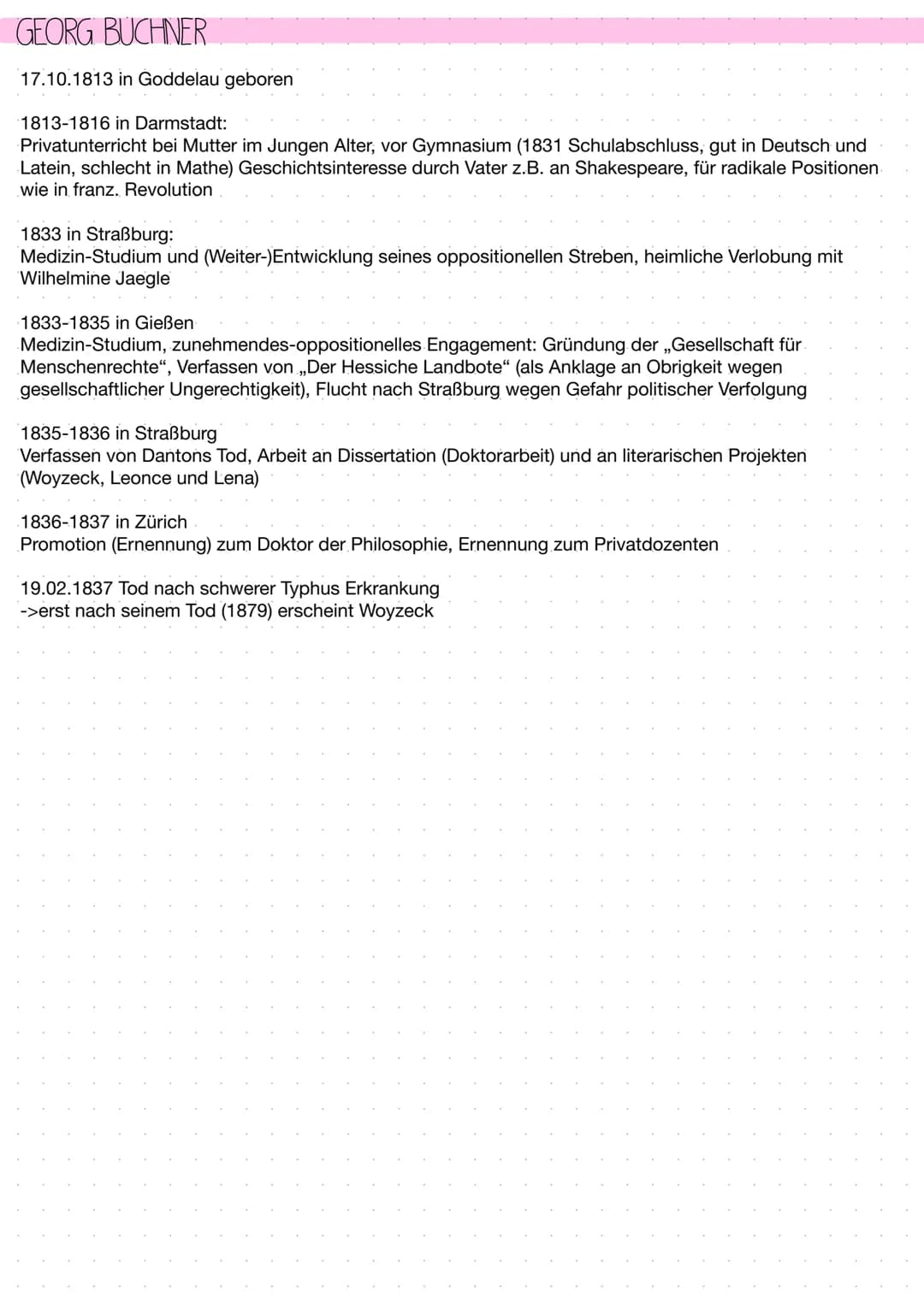 GEORG BUCHNER
17.10.1813 in Goddelau geboren
1813-1816 in Darmstadt:
Privatunterricht bei Mutter im Jungen Alter, vor Gymnasium (1831 Schula