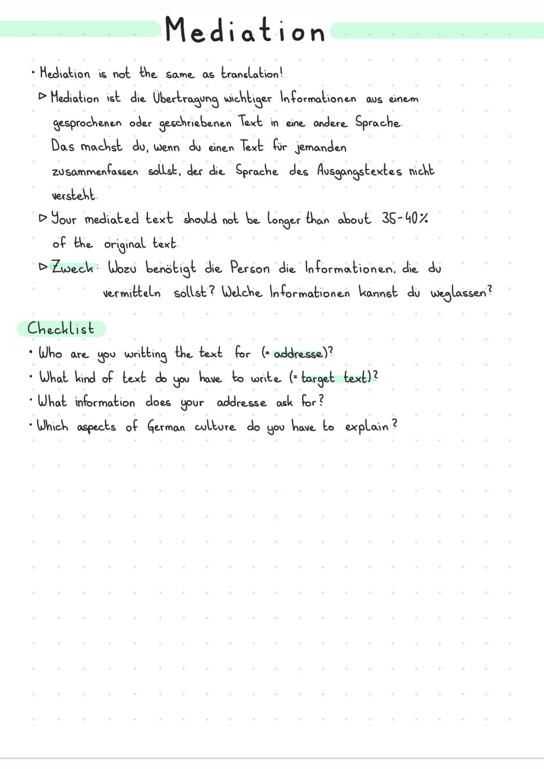 # Mediation

• Mediation is not the same as translation!
►Mediation ist die Übertragung wichtiger Informationen aus einem
gesprochenen oder 