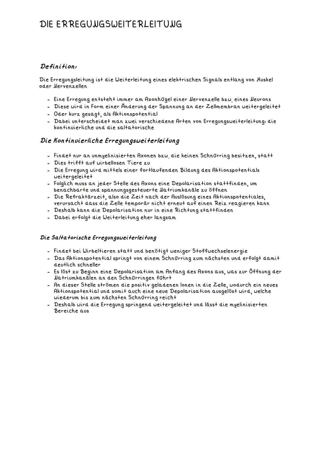 DIE ERREGUNGSWEITERLEITUNG
Definition:
Die Erregungsleitung ist die Weiterleitung eines elektrischen Signals entlang von Muskel
oder Nervenz