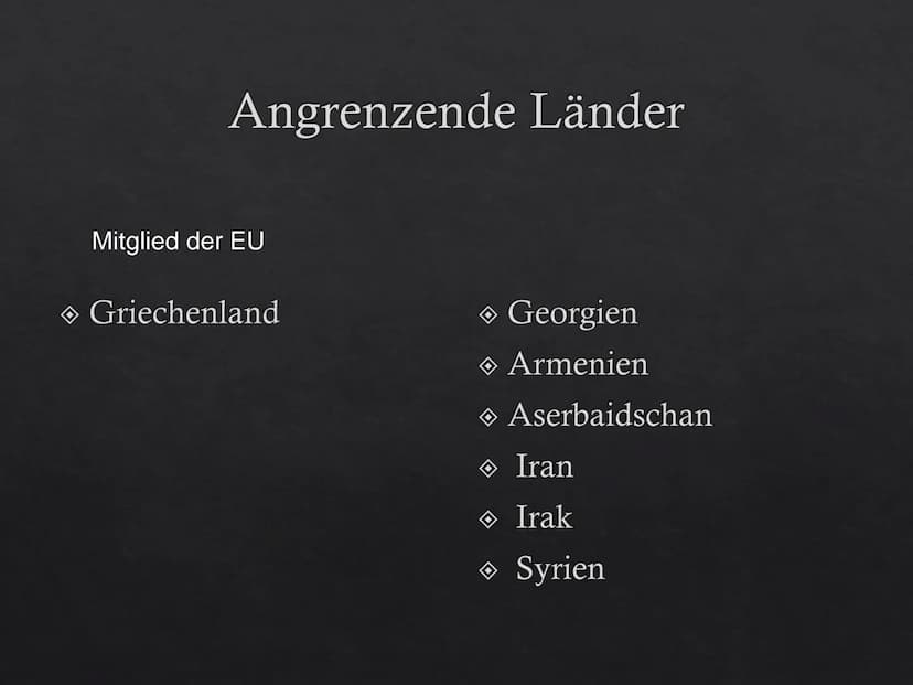 Türkei
C+
Von Nico Allgemein
Hauptstadt: Ankara
Fläche: 779.452 km²
Einwohner: 75.863.600
Währung: Neue Türkische Lira
Höchster Berg: Ararat