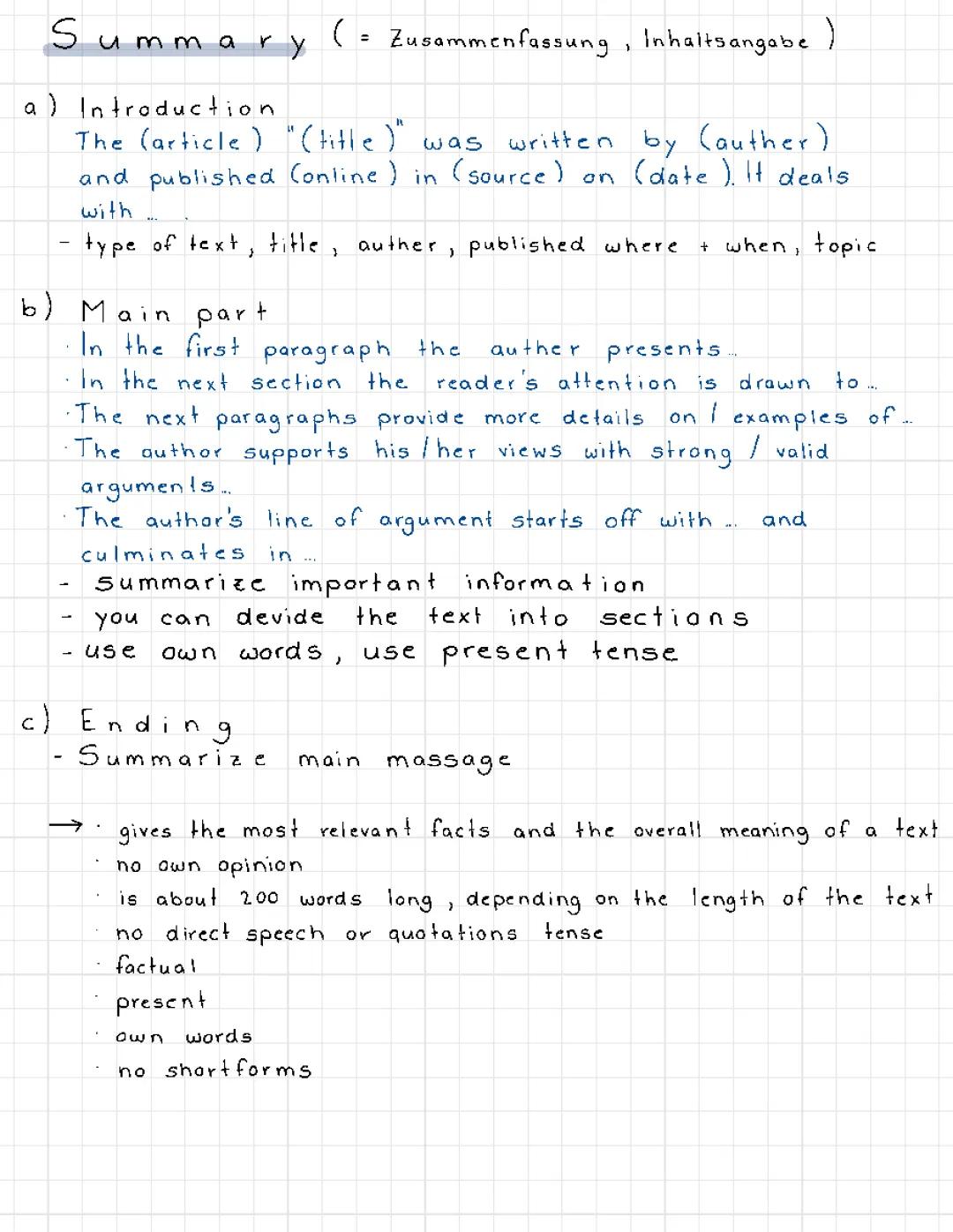 Writing a summary 