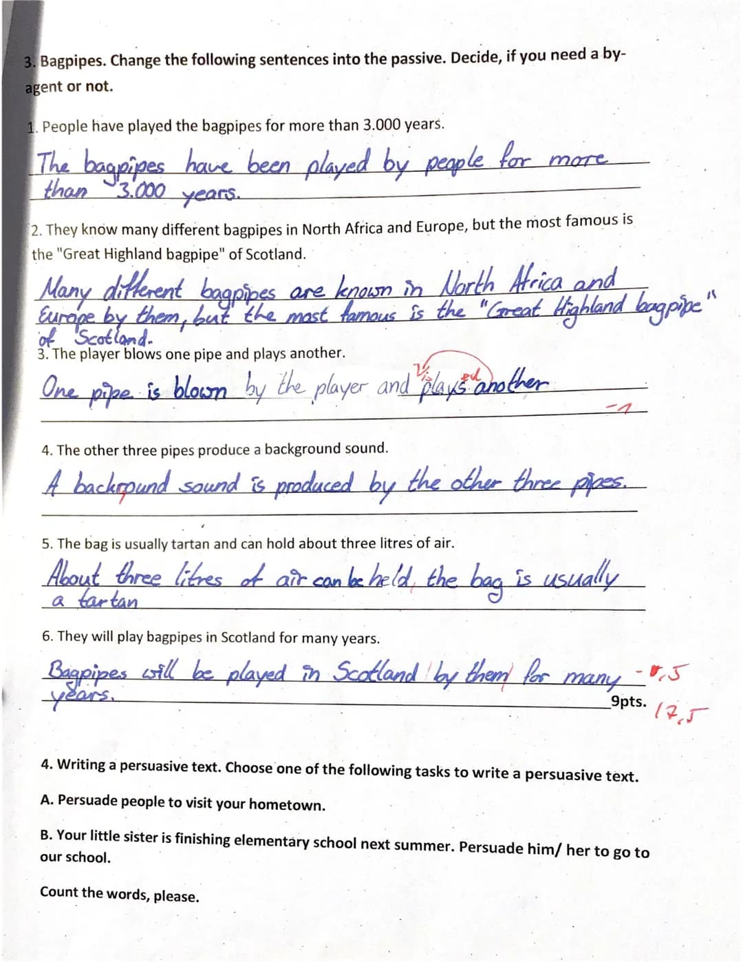 name: Elisa
English Test No 3
1 grammar passive. Fill in the right passive form of the verb.
Kilts in Scotland
Today kilts
are
shown
were cr