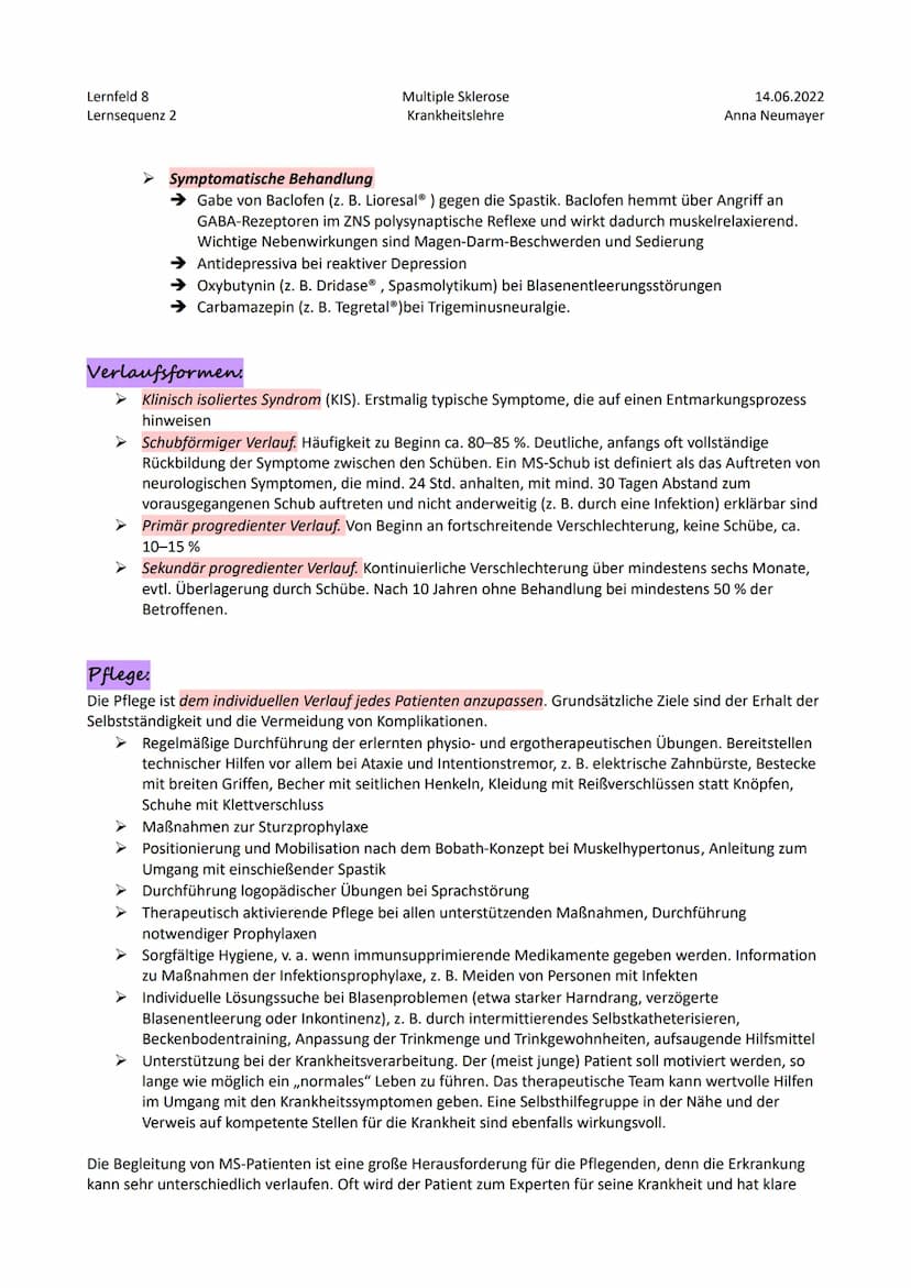 Definition.
Multiple Sklerose (MS, Enzephalomyelitis disseminata, ED): chronisch-entzündliche Autoimmunerkrankung
des zentralen Nervensystem