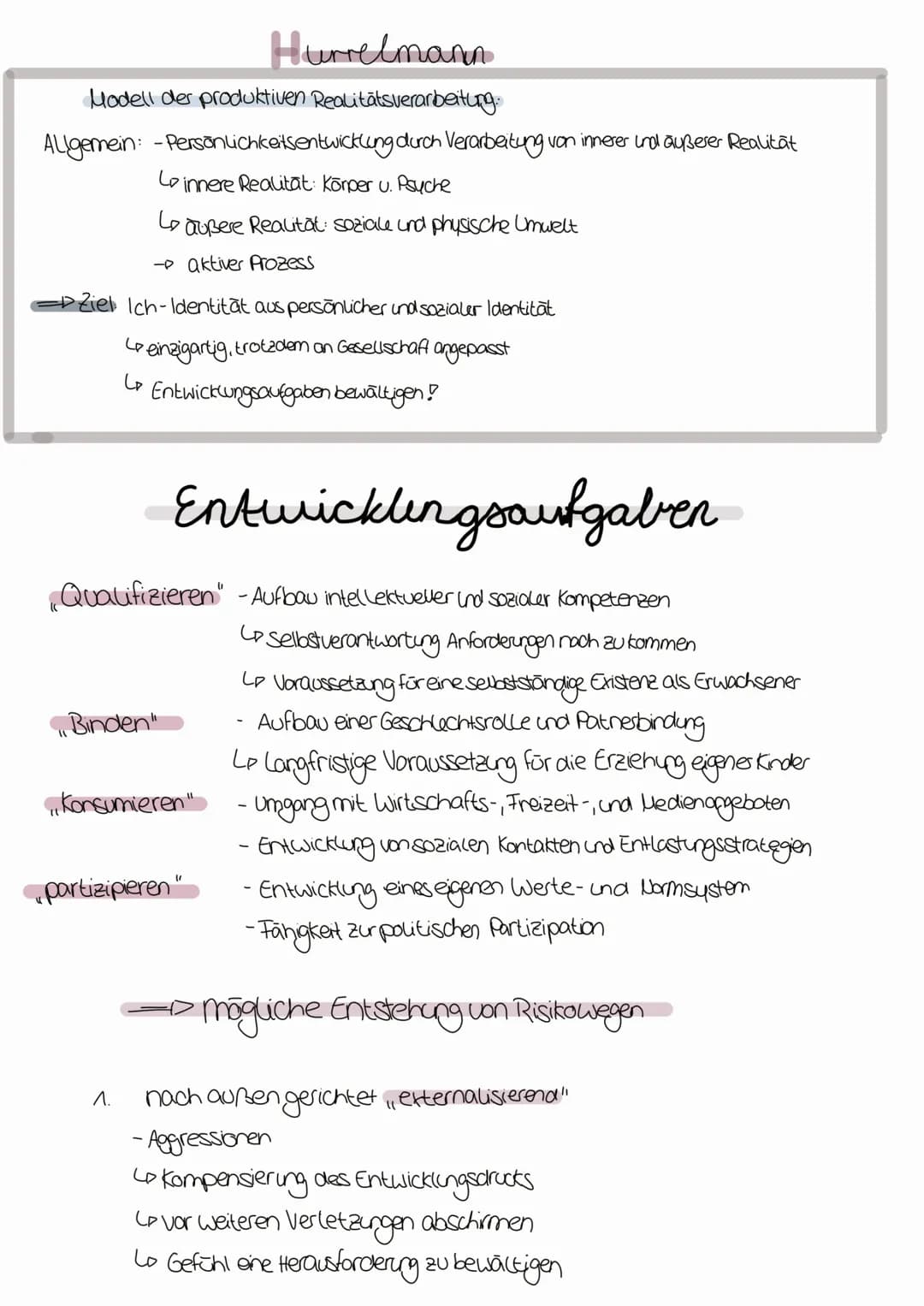 Hurrelmanin
Modell der produktiven Realitätsverarbeitung.
Allgemein: -Persönlichkeitsentwicklung durch Verarbeitung von innerer und äußerer 