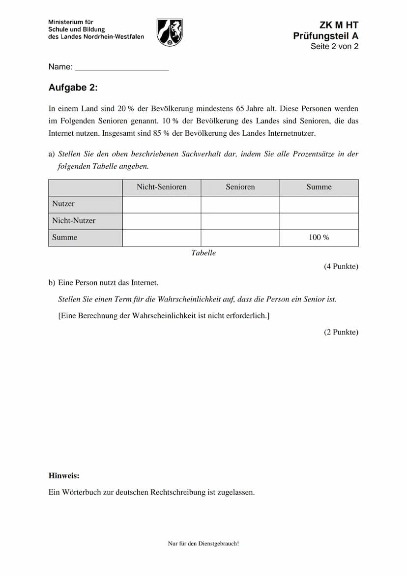 Ministerium für
Schule und Bildung
des Landes Nordrhein-Westfalen
Name:
13
Zentrale Klausur am Ende der Einführungsphase
2018
Mathematik
Prü