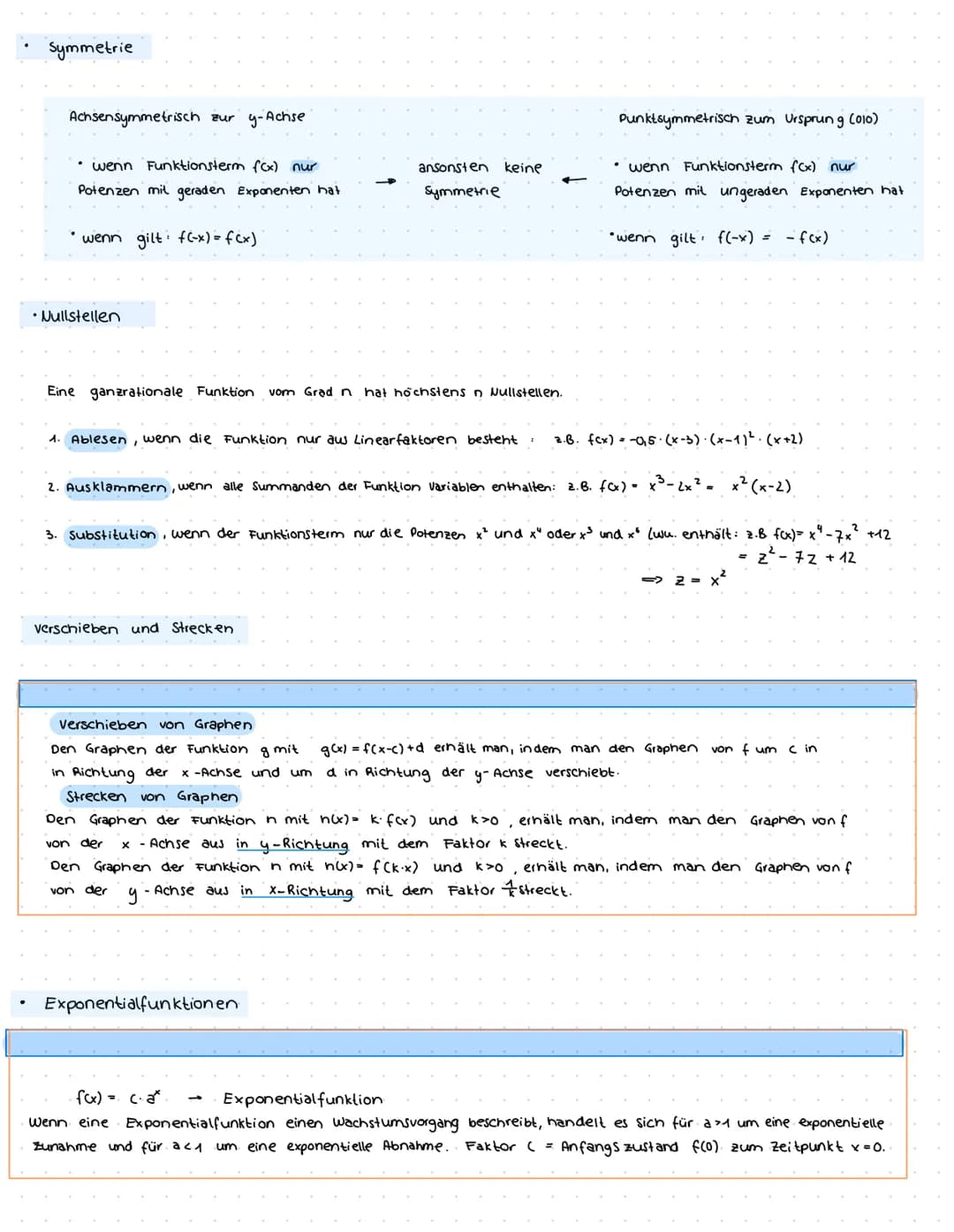 THEMENÜBERSICHT:
.
ZENTRALKLAUSUR
.
1. Funktionen
Potenzgesetze / Potenzfunktionen
Ganzrationale Funktionen
Symmetrie, Nullstellen, etc.
Exp