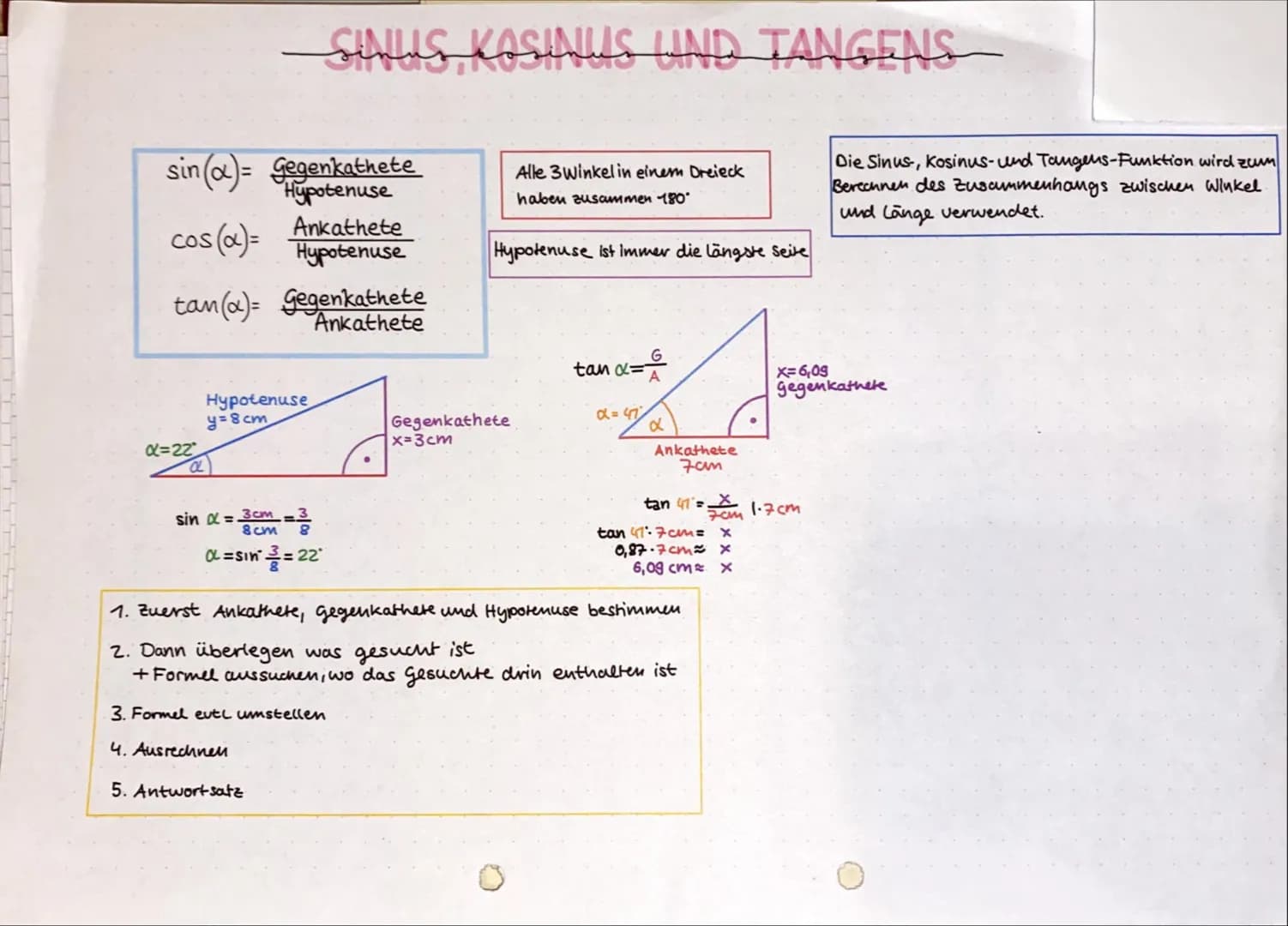 sin(x) = gegenkathete
Hypotenuse
cos (a)=
tan(a)= Gegenkathete
Ankathete
α=22*
OL
Sinus
SINIIS KASINUS UND TANGENS
Ankathete
Hypotenuse
Hypo