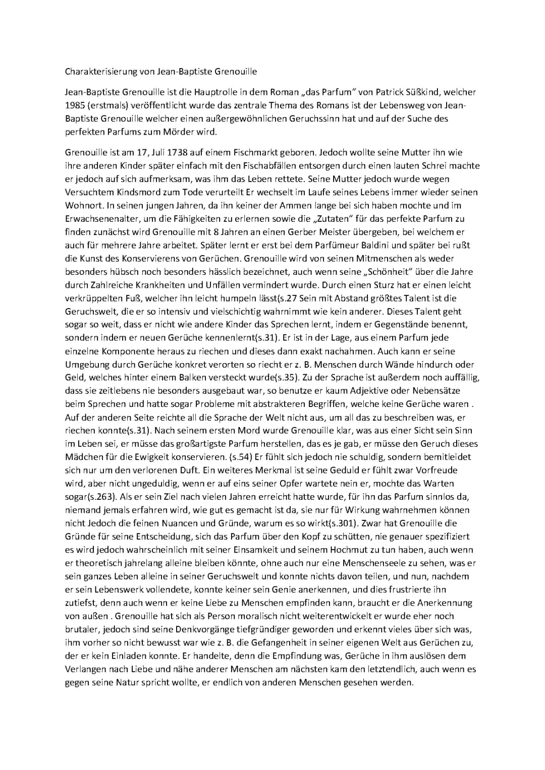 Jean-Baptiste Grenouille: Wahre Geschichte und Charakterisierung