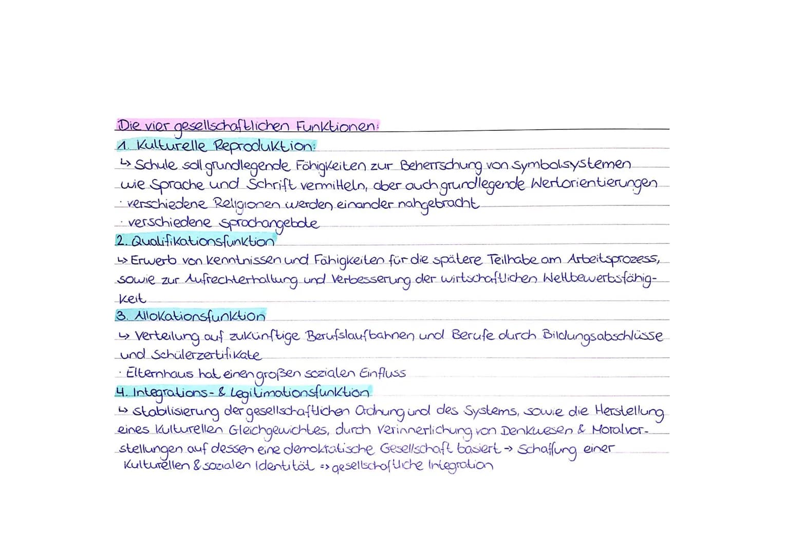 Pädagogik
Funktionen von Schule nach Fend
> wir leben in einer Leistungs- und Wissensgesellschaft in welcher die Schule
eine große Rolle spi