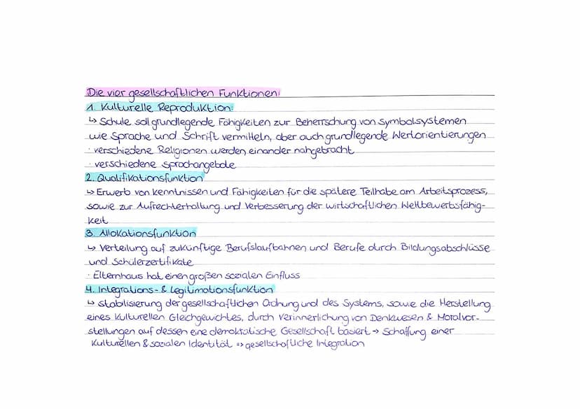Pädagogik
Funktionen von Schule nach Fend
> wir leben in einer Leistungs- und Wissensgesellschaft in welcher die Schule
eine große Rolle spi
