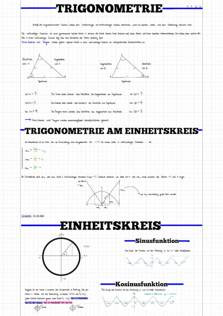 Know Trigonometrie, Einheitskreis, Sinusfunktion, Kosinusfunktion, Symmetrieeigenschaften thumbnail
