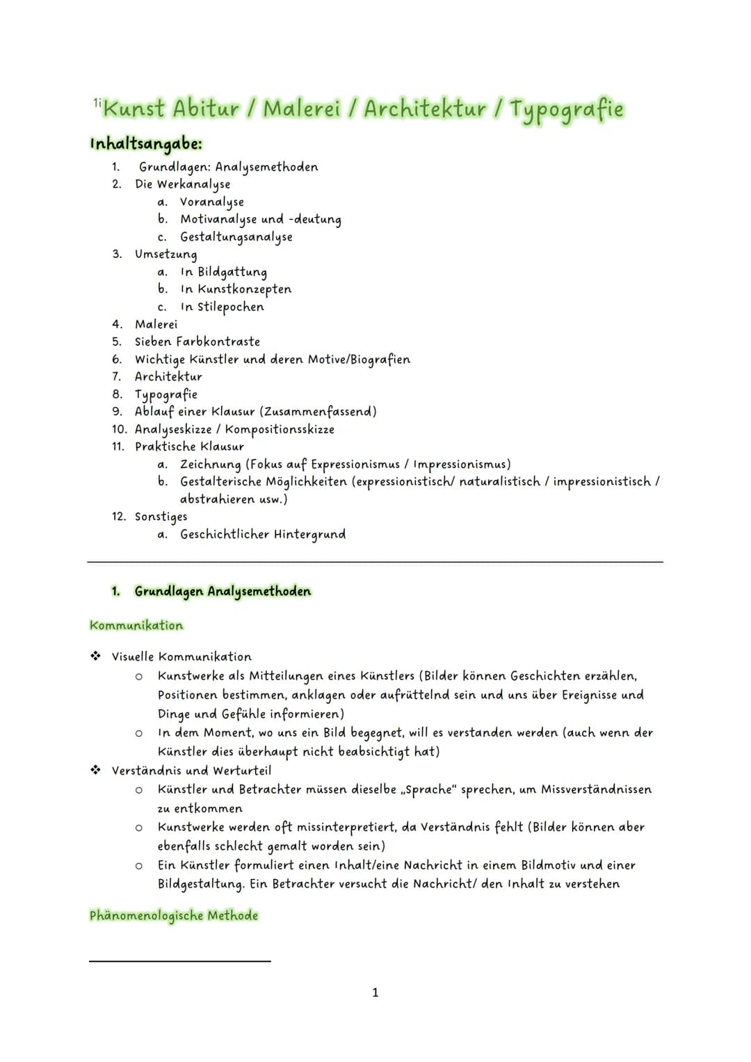 ¹Kunst Abitur / Malerei / Architektur / Typografie
Inhaltsangabe:
1. Grundlagen: Analysemethoden
2.
Die Werkanalyse
a. Voranalyse
b. Motivan