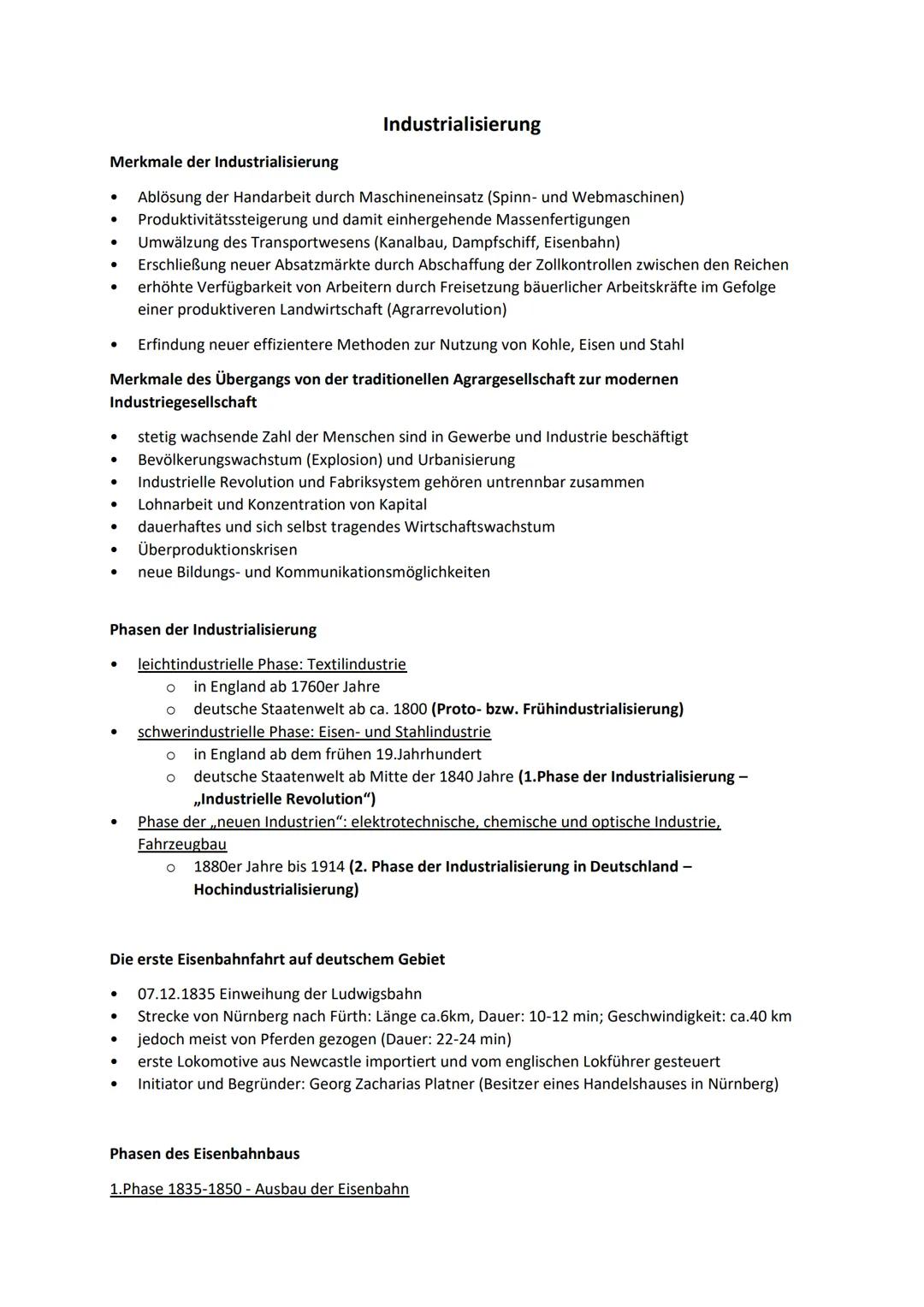Merkmale der Industrialisierung
Ablösung der Handarbeit durch Maschineneinsatz (Spinn- und Webmaschinen)
Produktivitätssteigerung und damit 