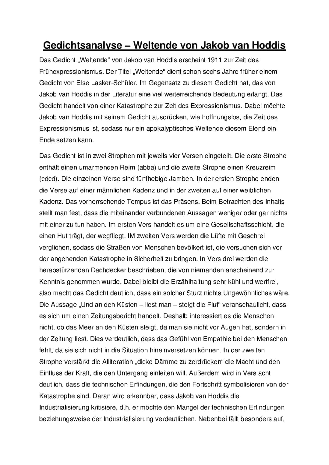 Weltende von Jakob van Hoddis - Gedichtanalyse und Stilmittel