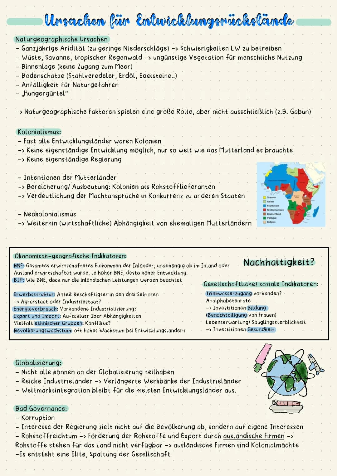 Disparitäten, Entwicklungsstand