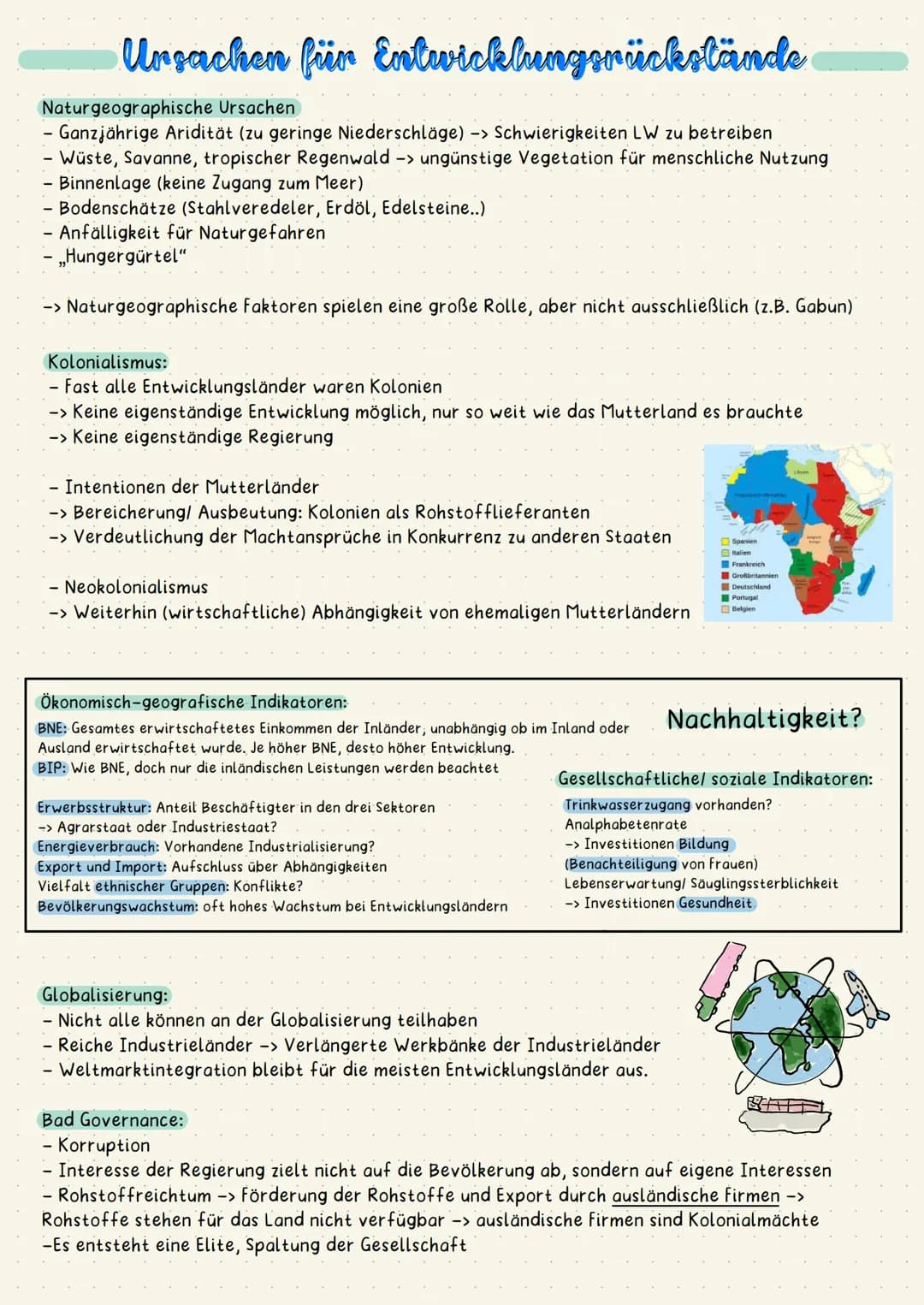 Ursachen für Entwicklungsrückstände
Naturgeographische Ursachen
- Ganzjährige Aridität (zu geringe Niederschläge) -> Schwierigkeiten LW zu b