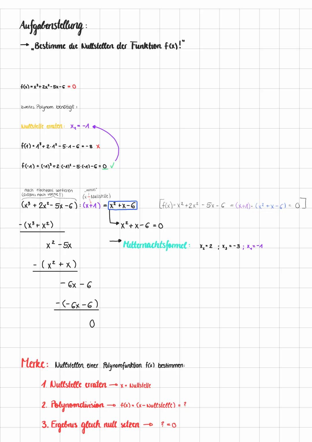 # Polynomdivision

Definition: Ein Polynom ist eine Summe von Vielfachen Potenzen mit natürlichzahligen
Exponenten einer Variable, die meist
