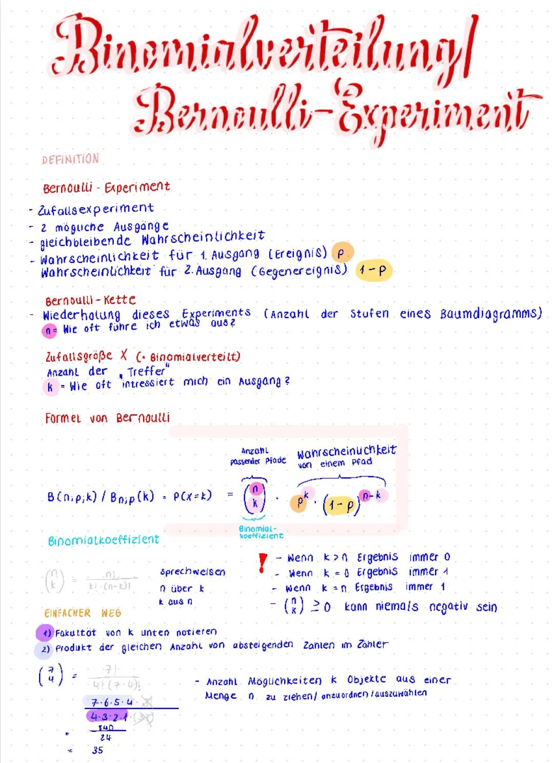 Stochastik: Binomialverteilung/Bernoulli-Experiment 