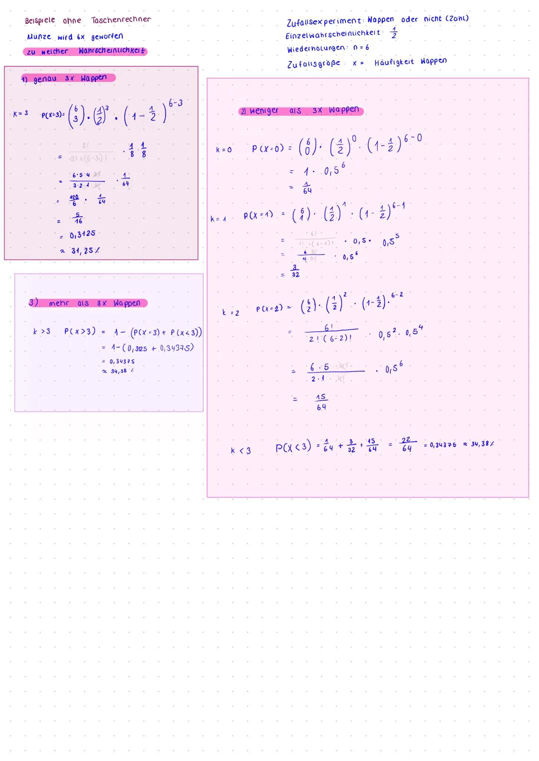 Binomialverteilung/
Bernoulli-Experiment
DEFINITION
Bernoulli- Experiment
- Zufallsexperiment
- 2 mögliche Ausgänge
- gleichbleibende Wahrsc