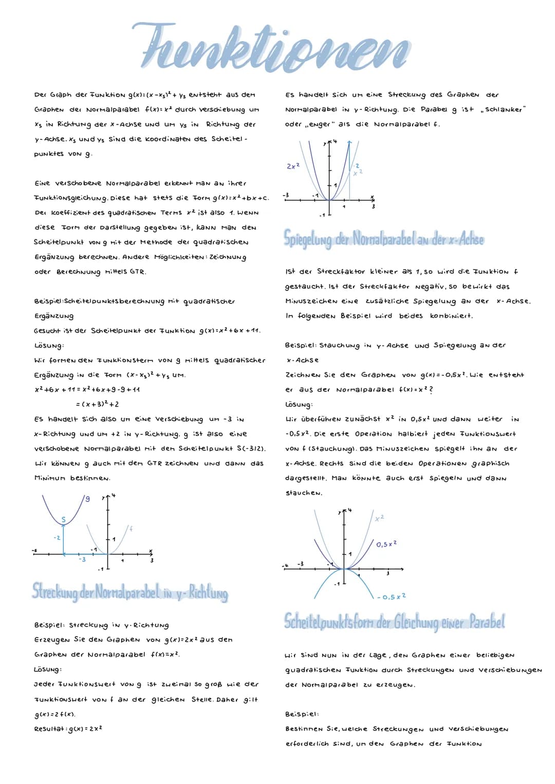 Die Normalparabel
Die einfachste aller quadratischen FUNKTIONEN ist die
Funktion mit der Gleichung
f(x)=x², D=R.
Ihr Graph wird Normalparabe