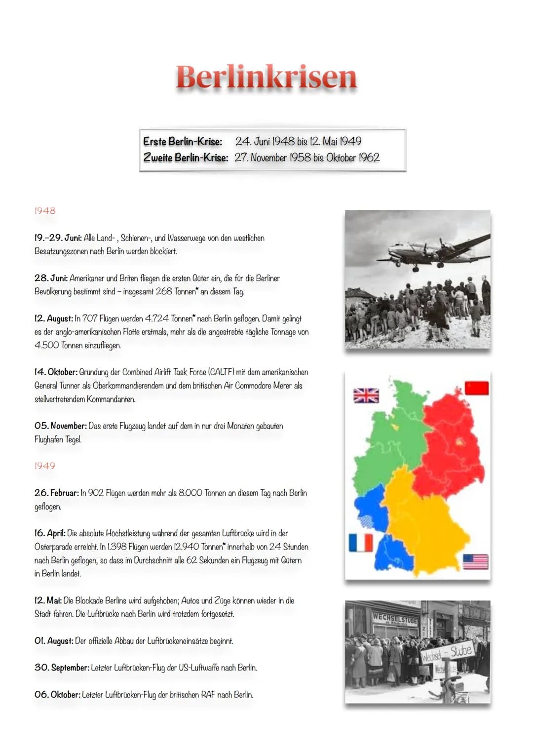
<p>Die Berlin-Blockade war eine der größten Krisen des Kalten Krieges. Sie fand von 1948 bis 1949 statt und hatte das Ziel, die Westmächte 