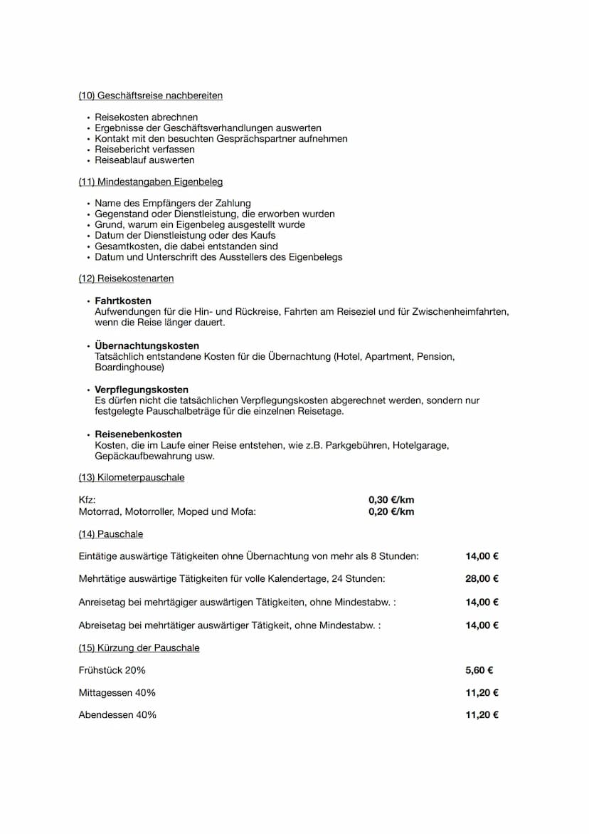 Lernzettel LF12
(1) Begriff Geschäftsreise
Eine Geschäftsreise liegt vor, wenn ein Arbeitnehmer aus beruflichen Gründen vorübergehend
seine 