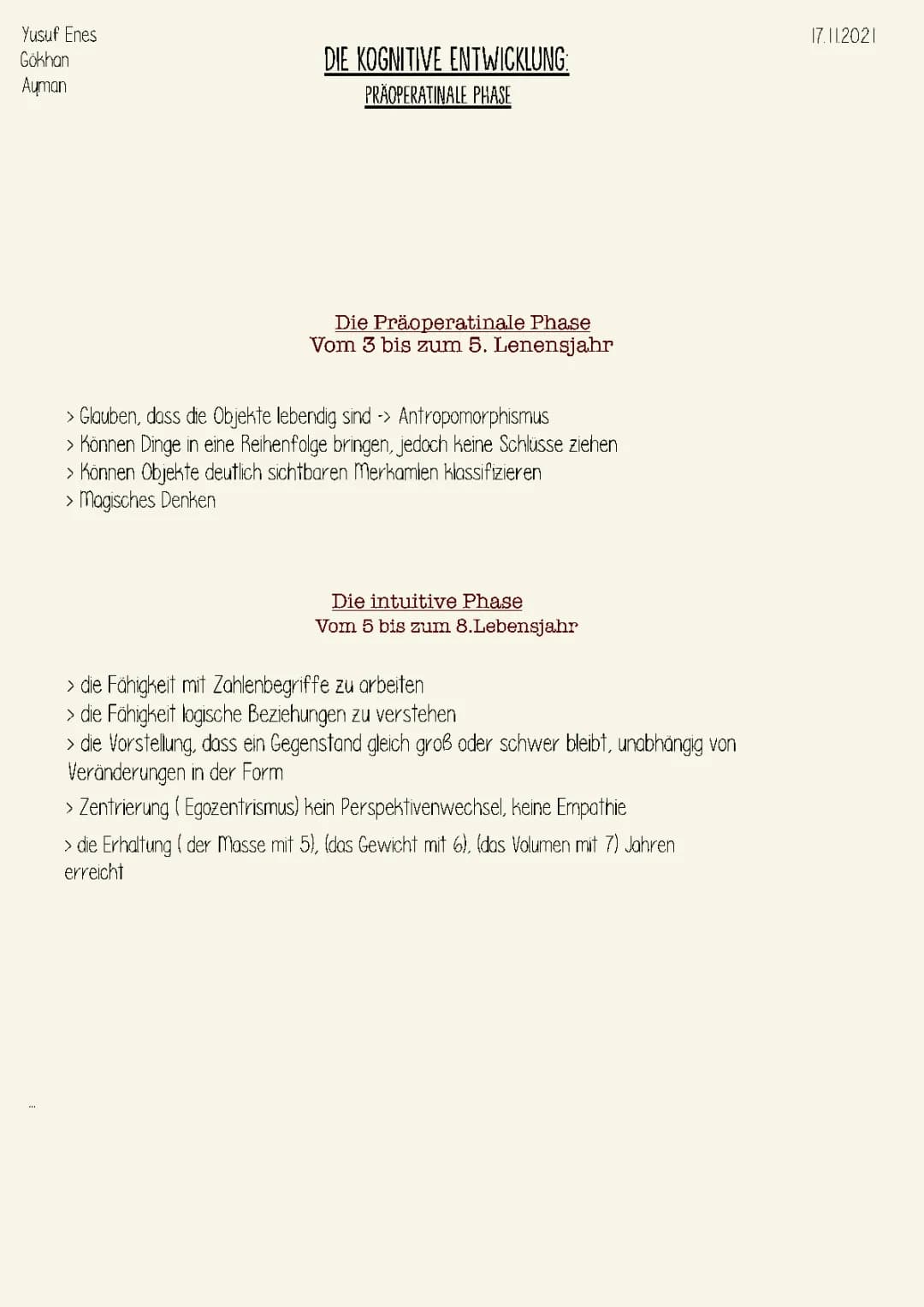 Kognitive Entwicklung Piaget