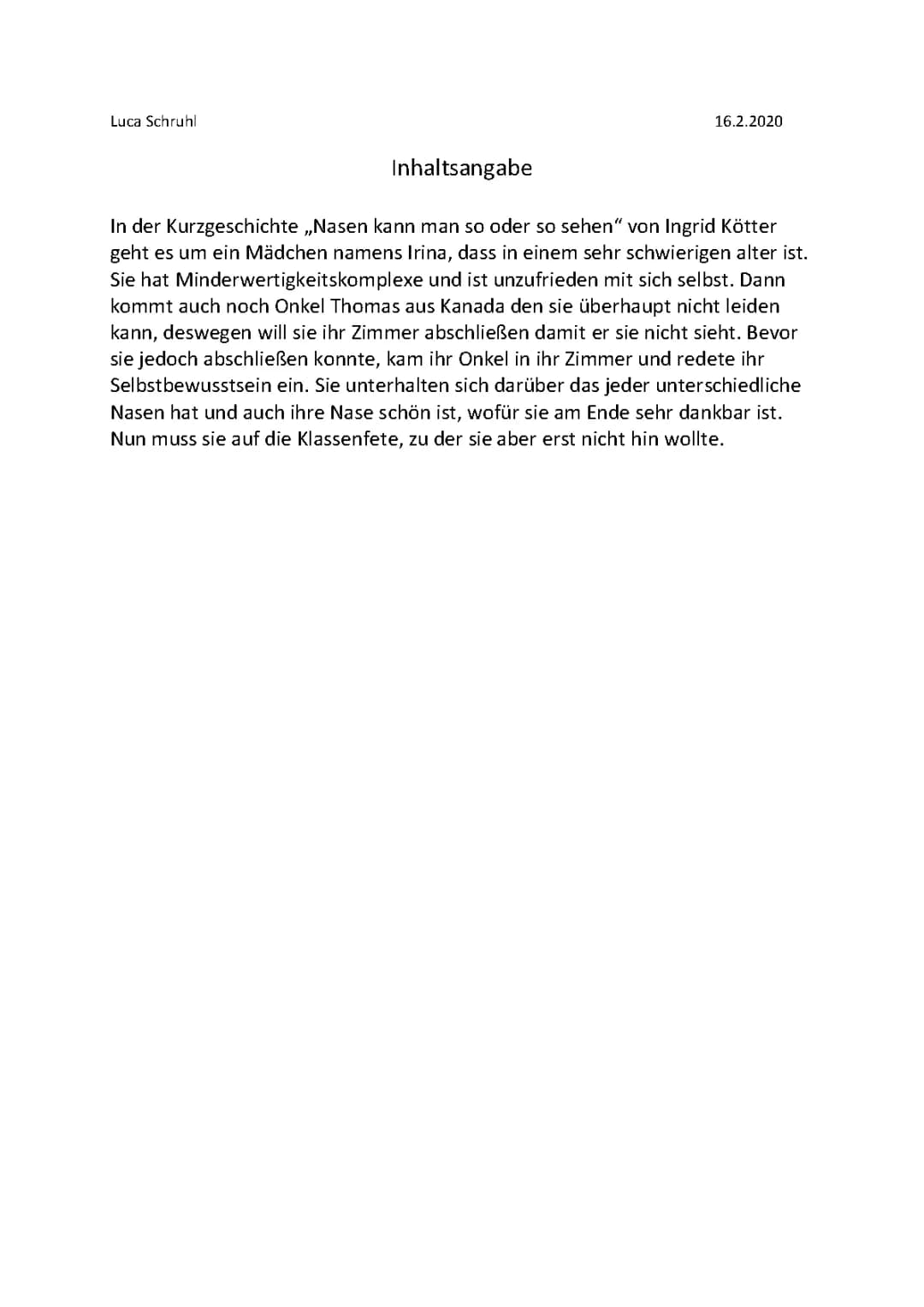 Nasen kann man so und so sehen: Kurzgeschichte, Text und Inhaltsangabe