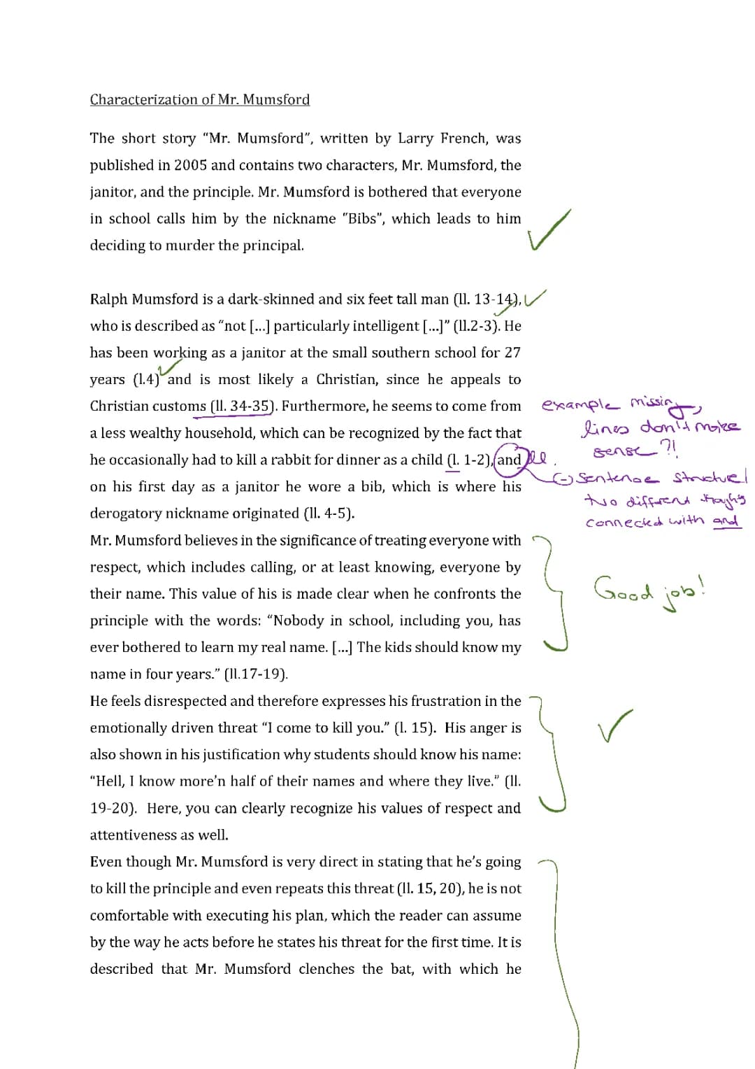 Characterization of Mr. Mumsford  