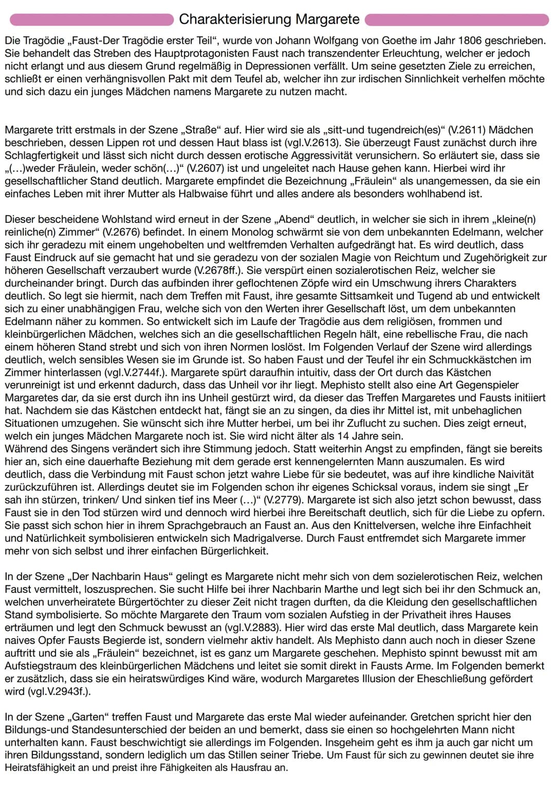 Charakterisierung Margarete
Die Tragödie „Faust-Der Tragödie erster Teil", wurde von Johann Wolfgang von Goethe im Jahr 1806 geschrieben.
Si