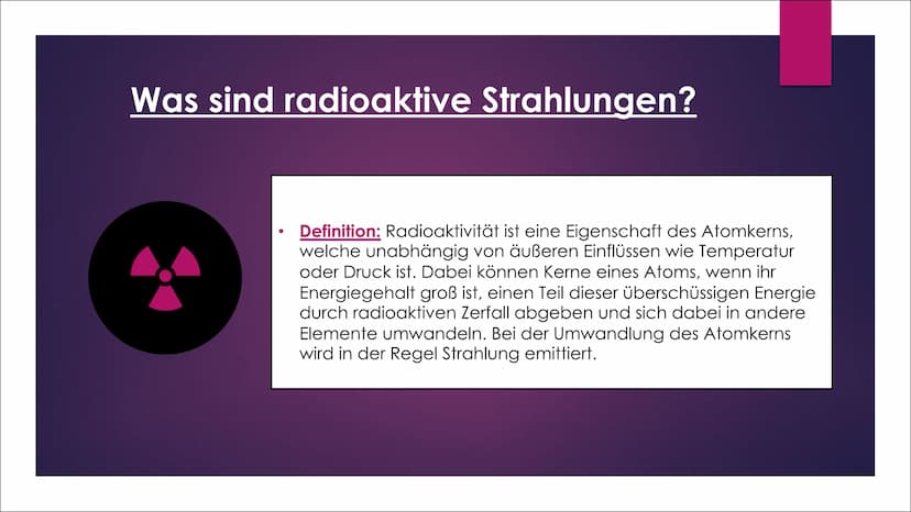 Radioaktive
Strahlung
AUSWIRKUNGEN AUF MENSCHEN, TIERE UND
PFLANZEN Inhaltsverzeichnis
Was sind radioaktive Strahlungen?
Welche Strahlungsar