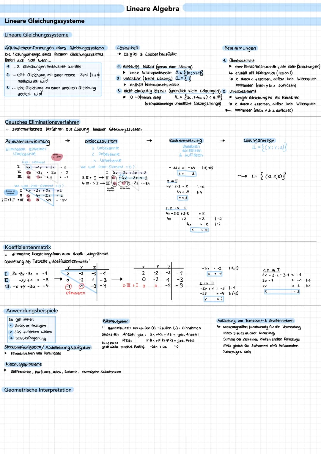 Lineare Gleichungssysteme
Lineare Gleichungssysteme
Äquivalenzumformungen eines Gleichungssystems
Die Lösungsmenge eines linearen Gleichungs