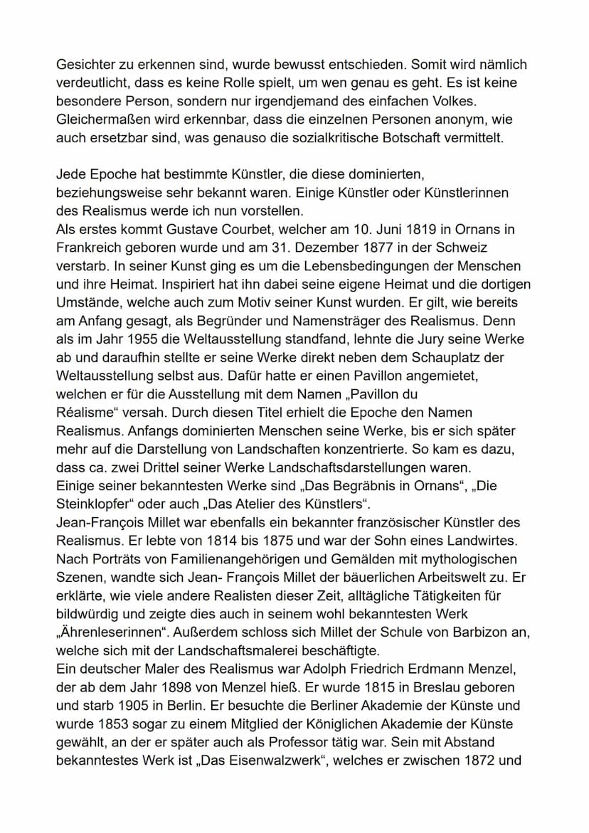 Realismus
Heutzutage lernen wir viele verschiedene Kunstepochen wie beispielsweise
die Renaissance, die Romantik oder auch den Expressionism