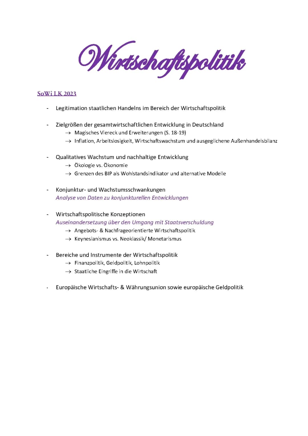 Wirtschaft, Abiturvorbereitung SoWi LK & GK 