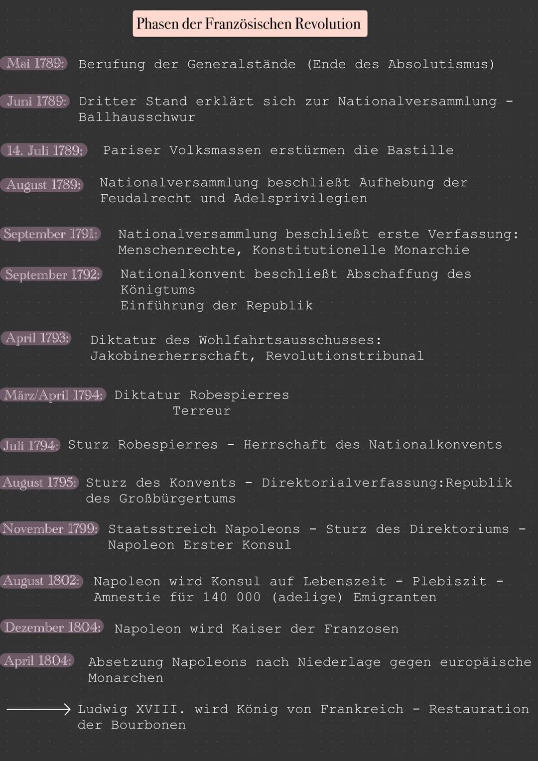 Mai 1789: Berufung der Generalstände (Ende des Absolutismus)
Juni 1789: Dritter Stand erklärt sich zur Nationalversammlung.
14. Juli 1789:
P