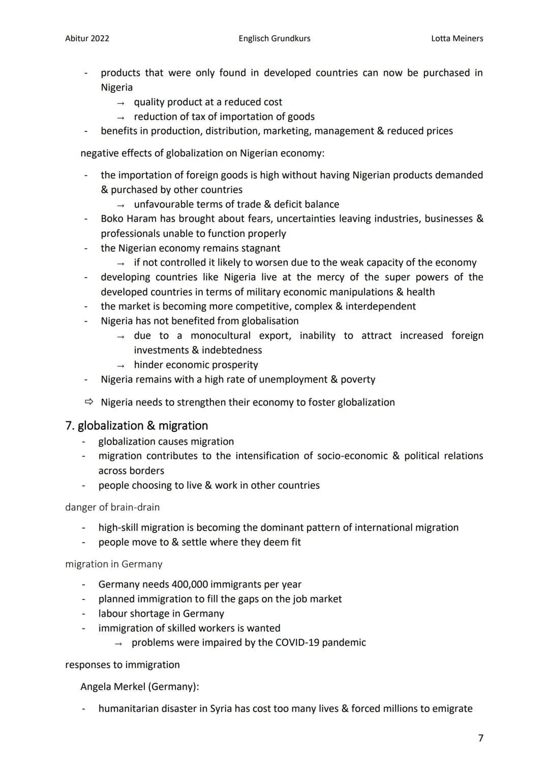 Abitur 2022
dimensions of globalization
economic dimension:
Englisch Grundkurs
Globalization
1. definitions of globalization
integration/con