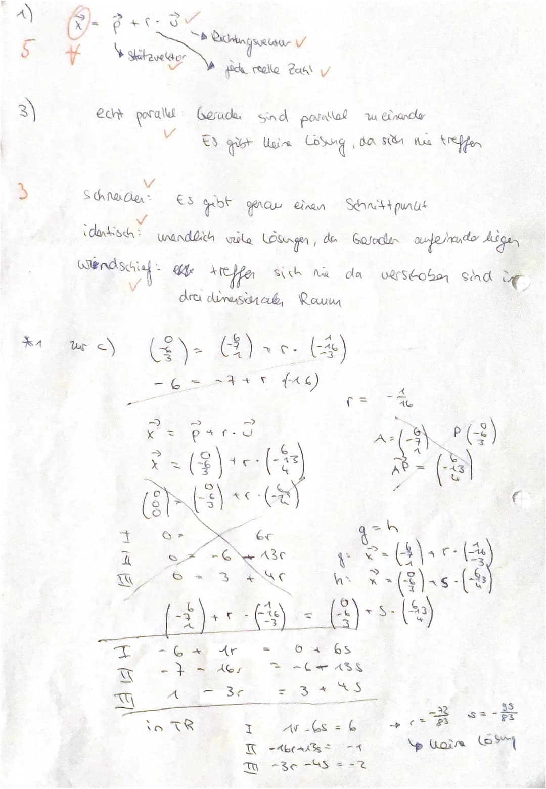 1. Gib die allgemeine Form der Geradengleichung einer Geraden im Raum an. Erläutere die Bedeutung der einzelnen
Bestandteile.
2. Gegeben sin