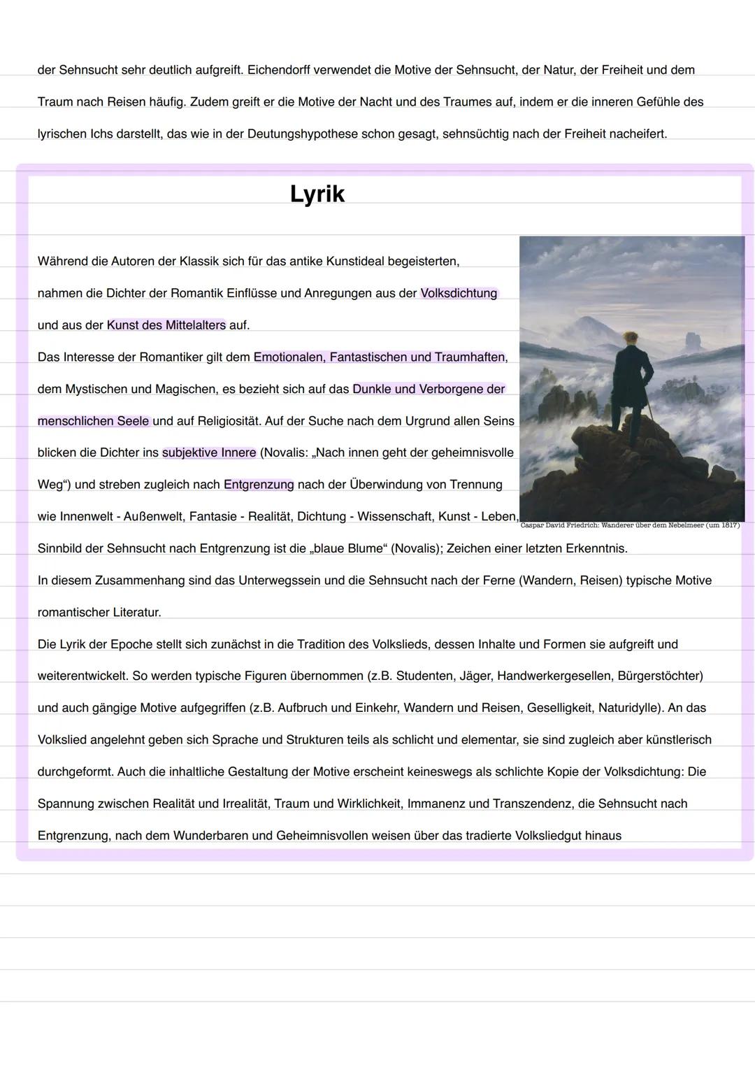 Analyse:
Joseph von Eichendorff: Sehnsucht (1830/31)
3 Strophen À 8 Verse
Reimschema: unreiner Kreuzreim
Metrum: unreines Anapäst
Lyrisches 