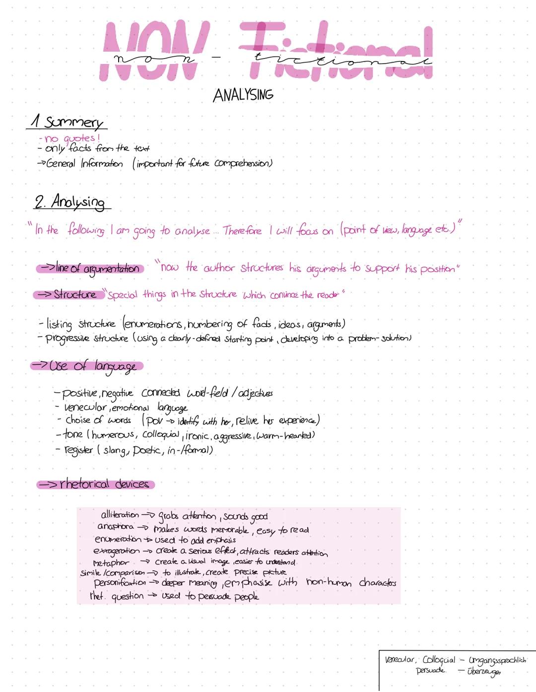 NOVI
n
n
2. Analysing
"In the following I am going
Fictina
1 Summery
-no quotes!
only facts from the text
-General Information (important fo