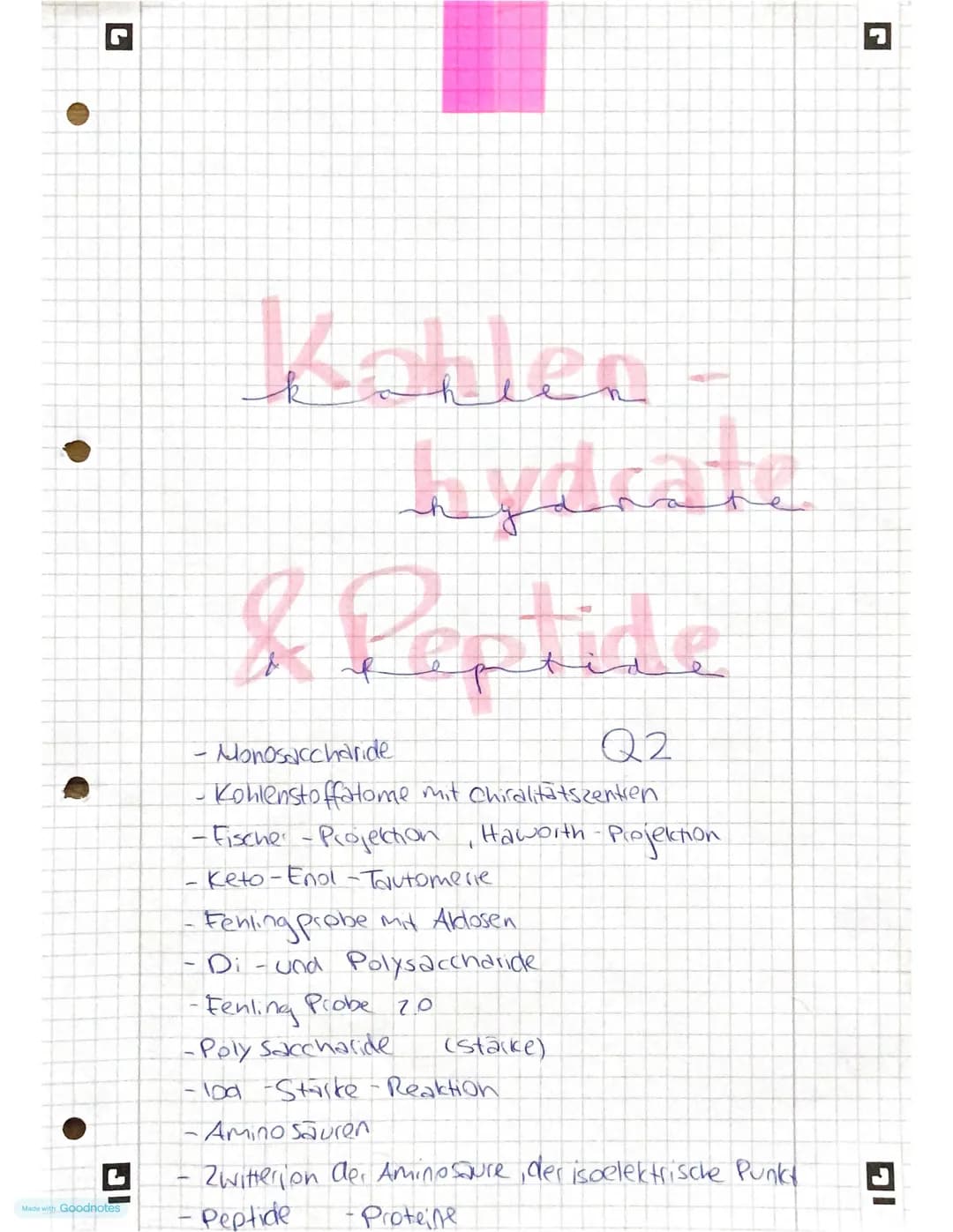 L
Made with Goodnotes
Kohlen
hydrate
& Peptide
- Monosaccharide
-Kohlenstoffatome mit Chiralitätszentren
-Fischer - Projection, Haworth - Pr