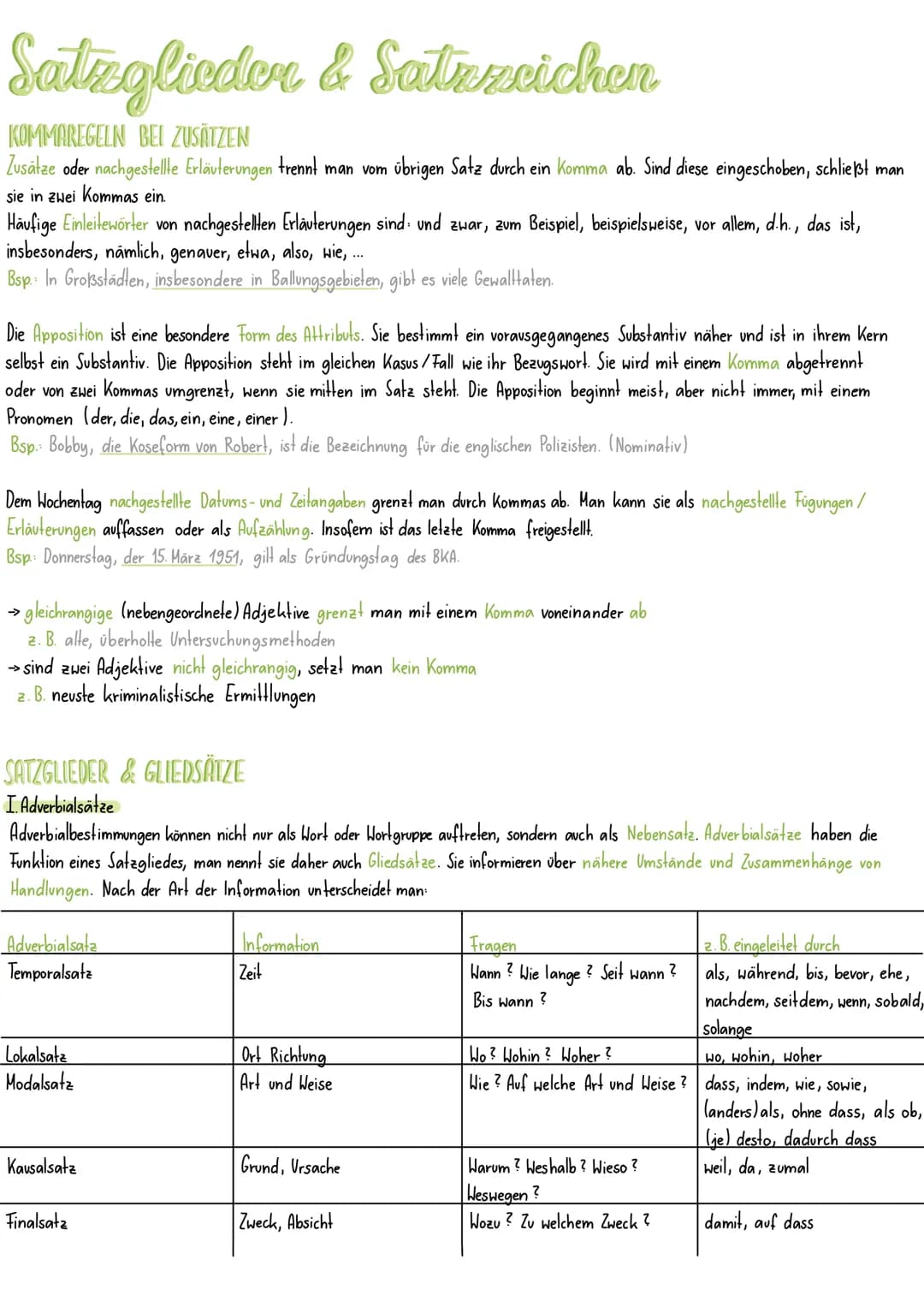 Satzglieder & Satzzeichen
KOMMAREGELN BEI ZUSÄTZEN
Zusätze oder nachgestellte Erläuterungen trennt man vom übrigen Satz durch ein Komma ab. 