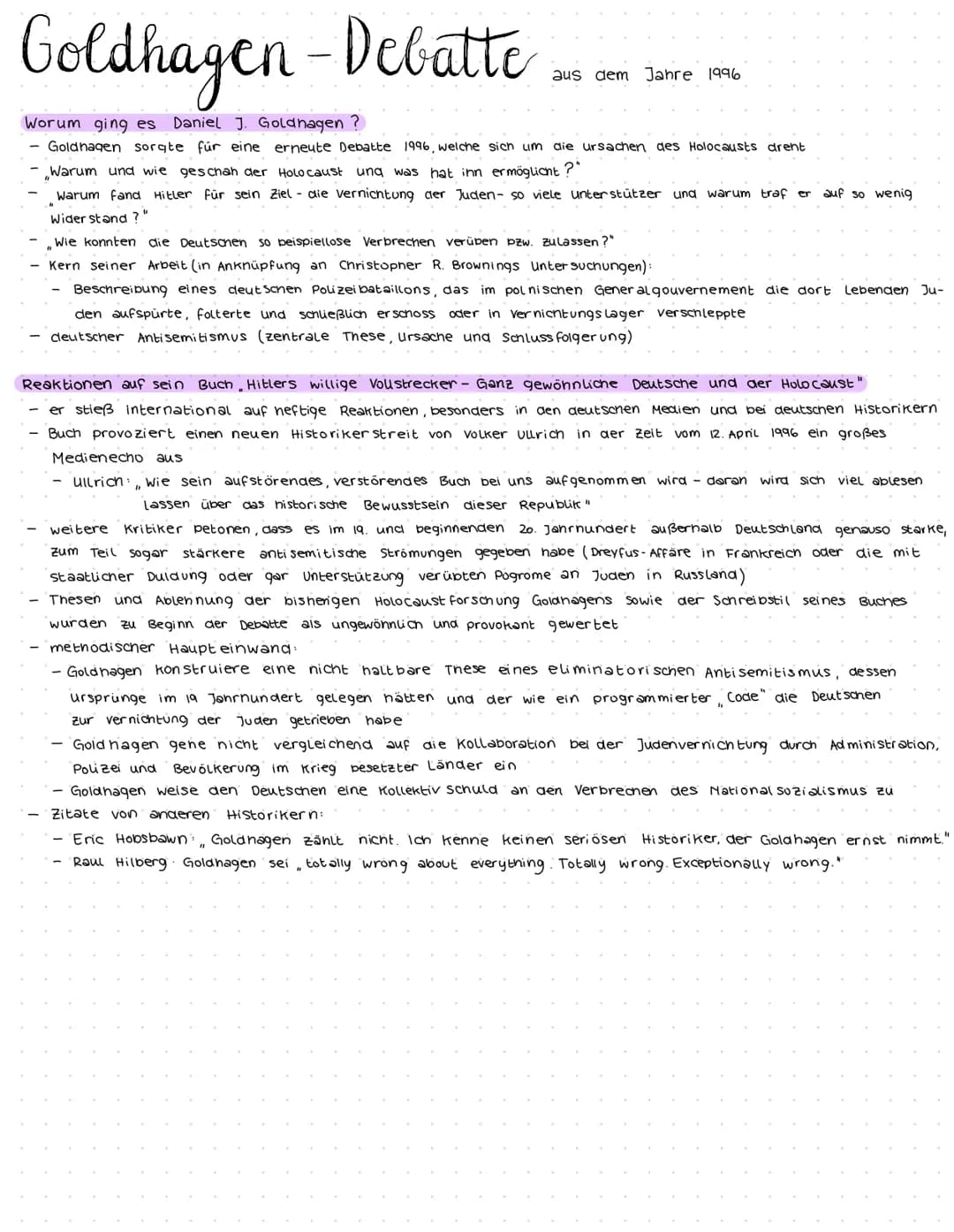 
<p>Die Debatte rund um Daniel J. Goldhagen führte 1996 zu neuen Diskussionen über die Ursachen des Holocaust. Es ging dabei um die Frage, w